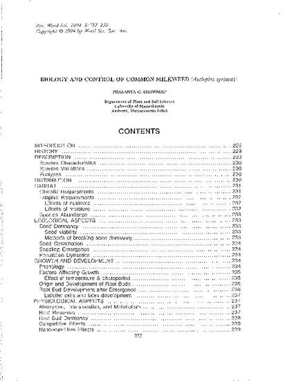 "Biology and Control of Common Milkweed" by Prasanta C Bhowmik